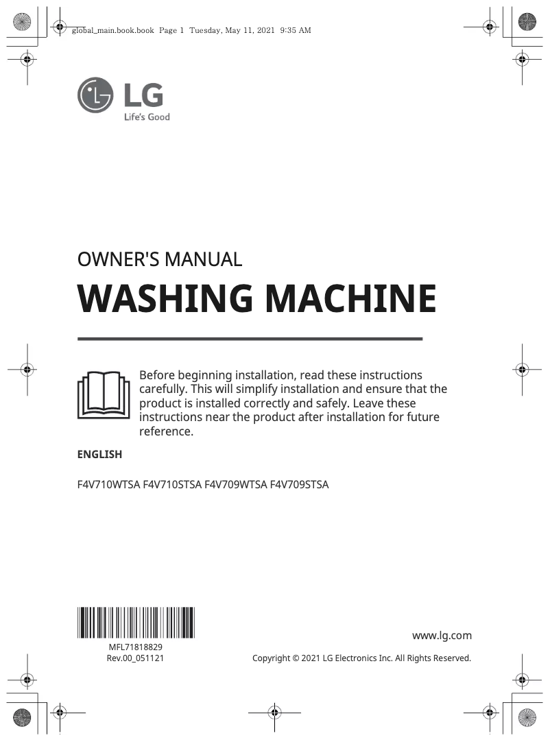 Page n°1 - Manuel utilisateur LG F4V709WTSA