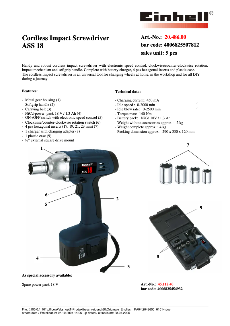 Image de la première page du manuel de l'appareil ASS 18