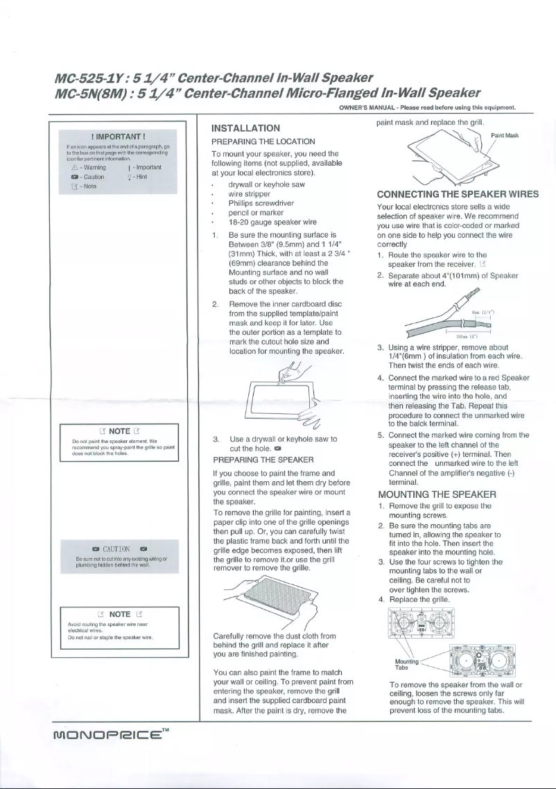 Page 1 de la notice Manuel utilisateur Monoprice 6317