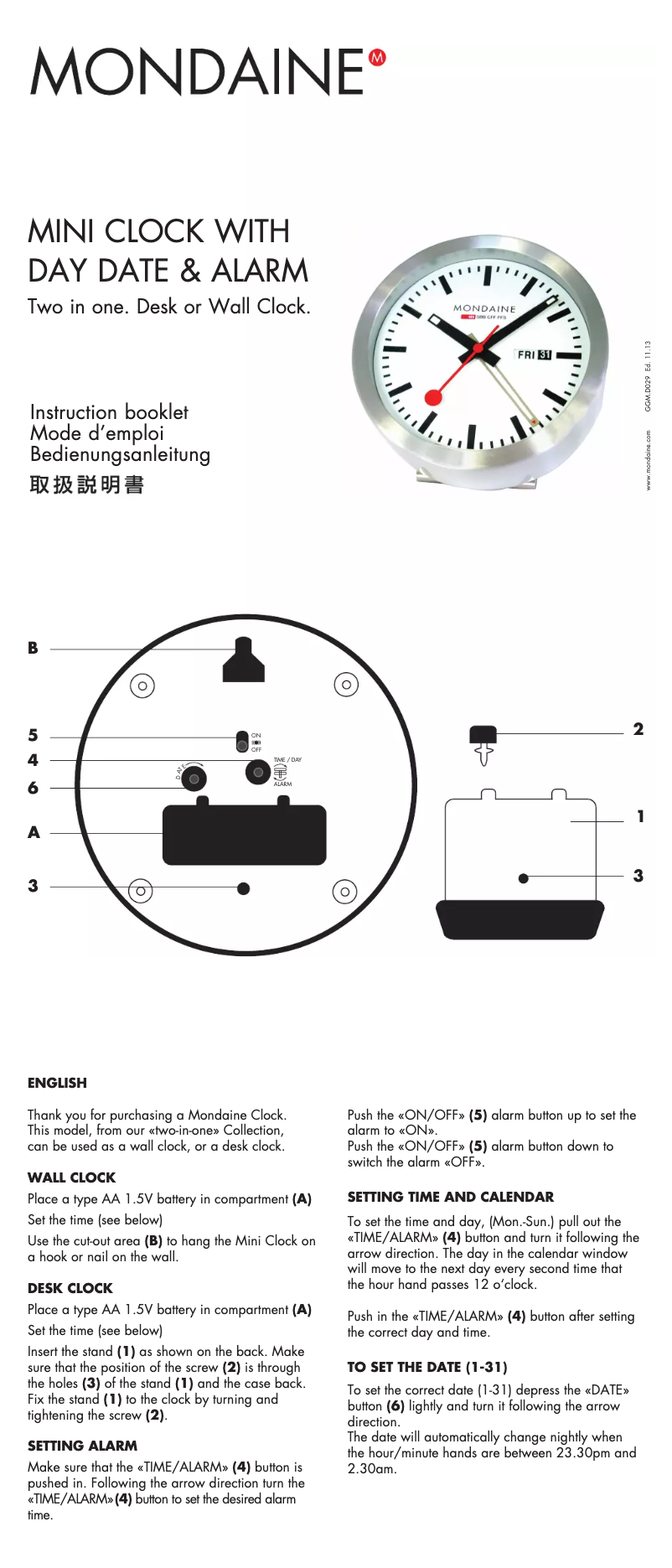 Page 1 of the manual User Manual Mondaine GGM.D029