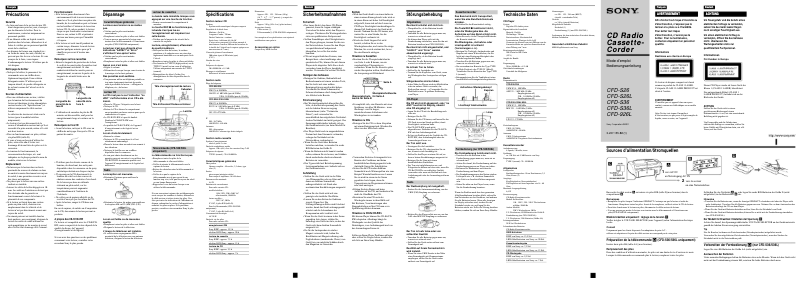 Page 1 de la notice Manuel utilisateur Sony CFD-S26L