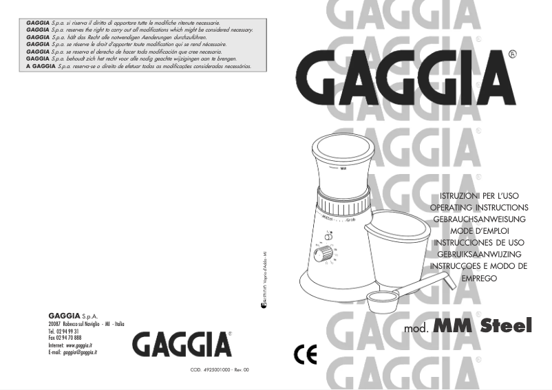 Page 1 de la notice Manuel utilisateur Gaggia MM Steel