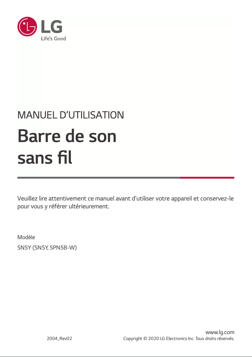 Page 1 de la notice Manuel utilisateur LG SN5Y