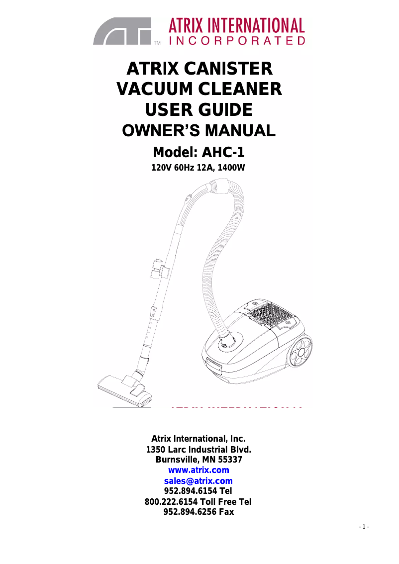 Page n°1 - Manuel utilisateur Atrix AHC-1