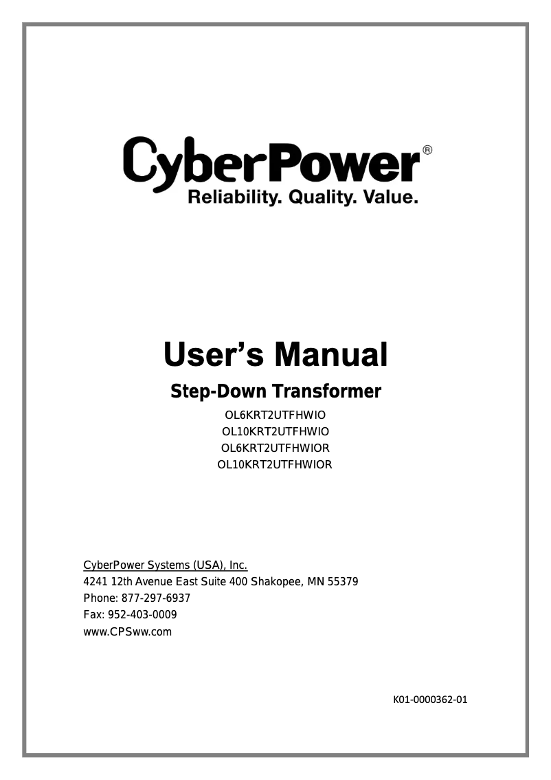 Page 1 de la notice Manuel utilisateur CyberPower OL6KRT2UTFHWIOR