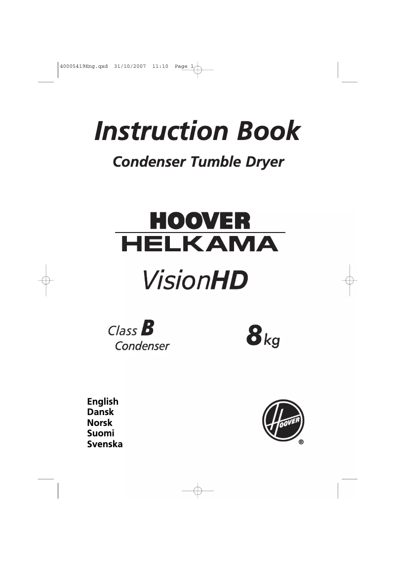 Page n°1 - Manuel utilisateur Hoover-Helkama HH KR 381XT-S