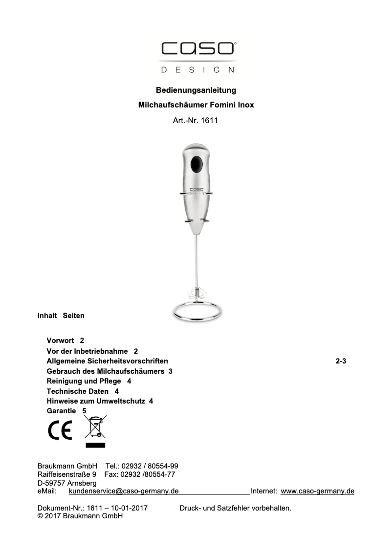Page 1 de la notice Manuel utilisateur Caso Fomini 1611