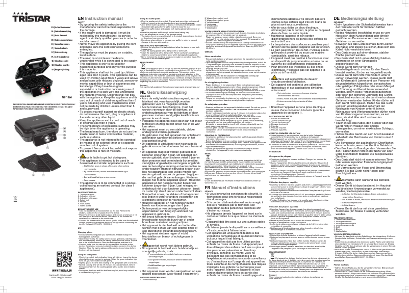 Page 1 de la notice Manuel utilisateur TriStar WF-1166