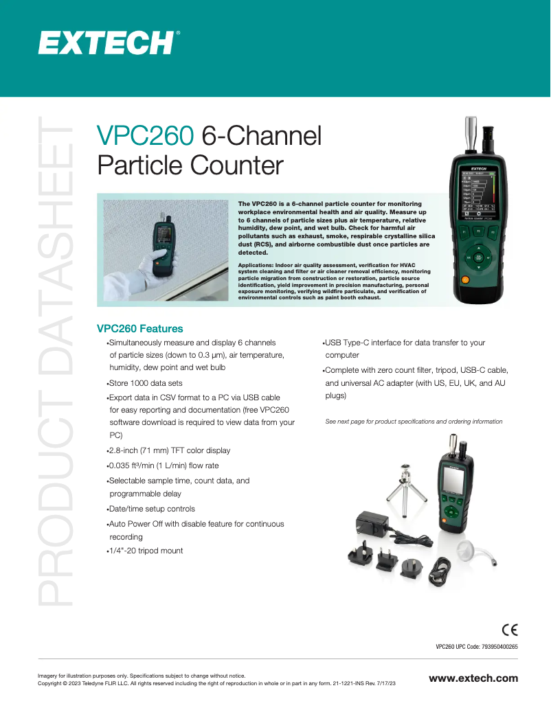 Page 1 de la notice Fiche technique Extech VPC260