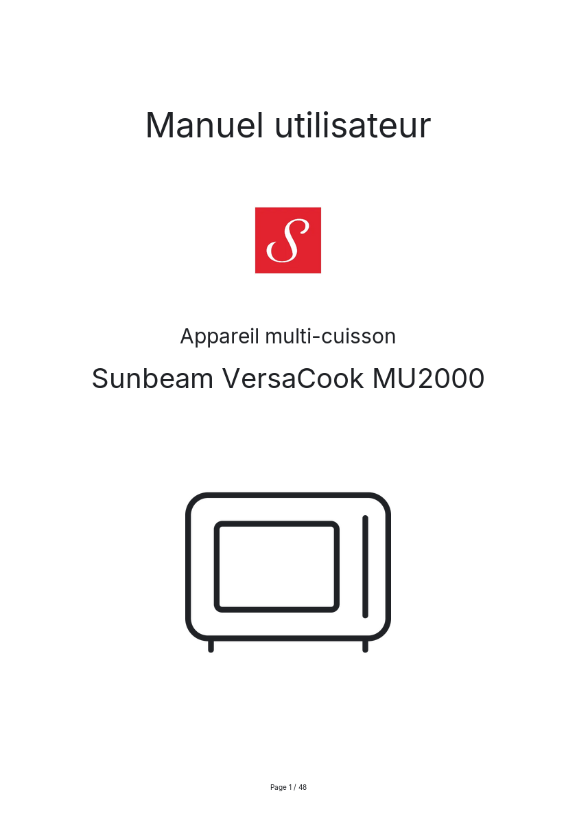 Page n°1 - Manuel utilisateur Sunbeam VersaCook MU2000
