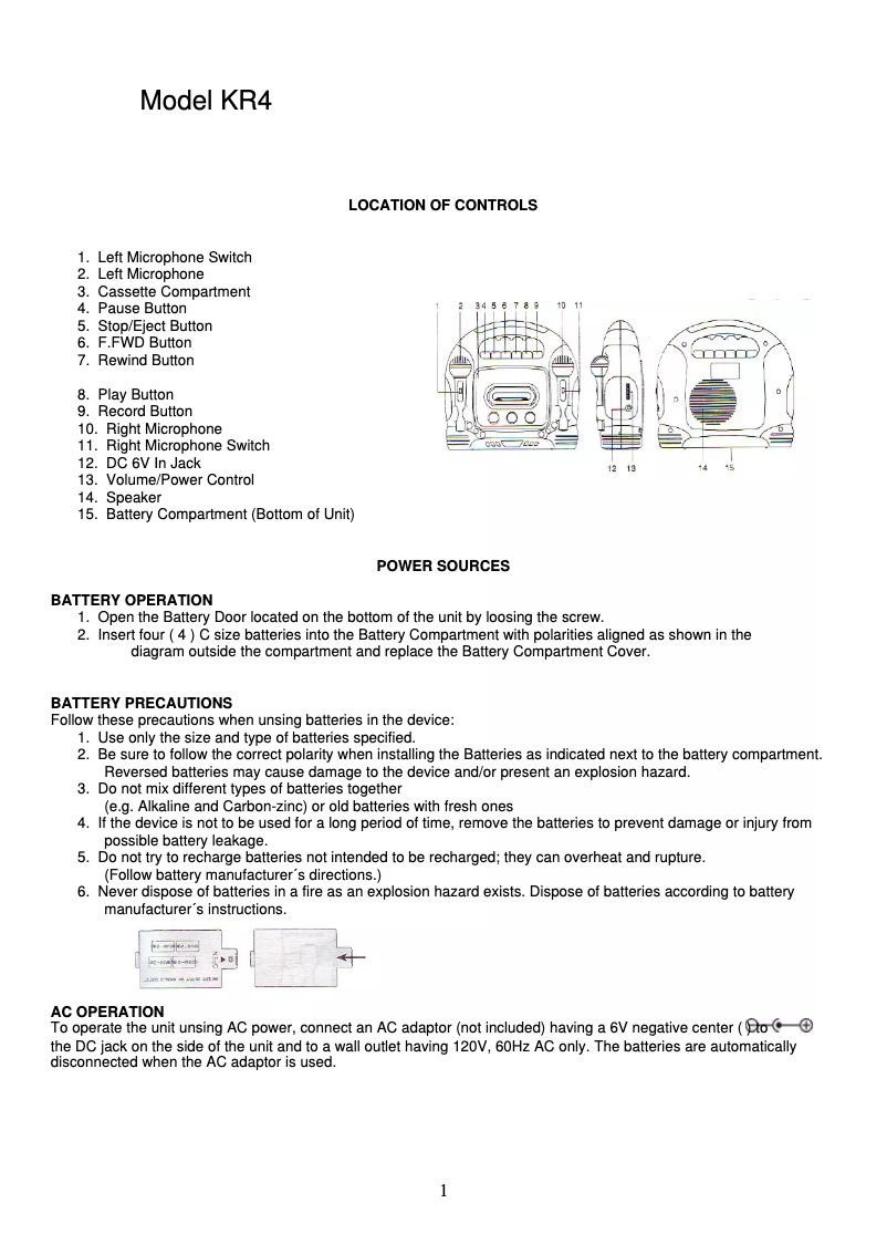 Page 1 de la notice Manuel utilisateur Soundmaster KR-4