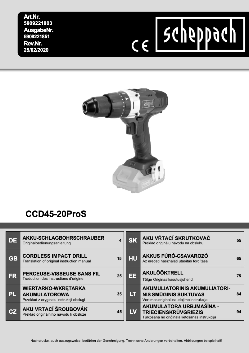 Page 1 de la notice Manuel utilisateur Scheppach CCD45-20ProS