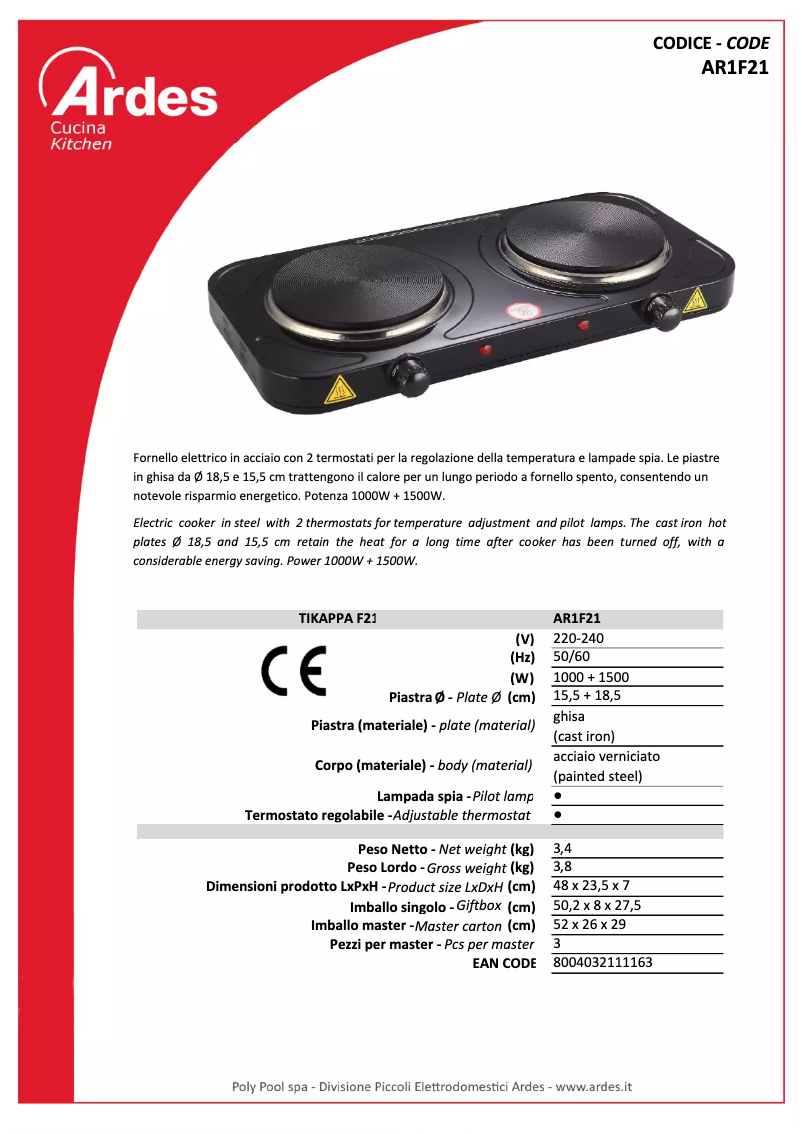Página 1 del manual Ficha técnica Ardes AR1F21