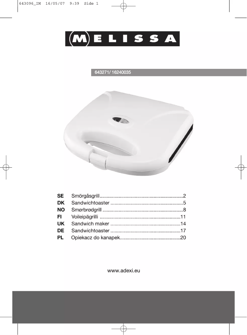 Page 1 de la notice Manuel utilisateur Melissa 16240035