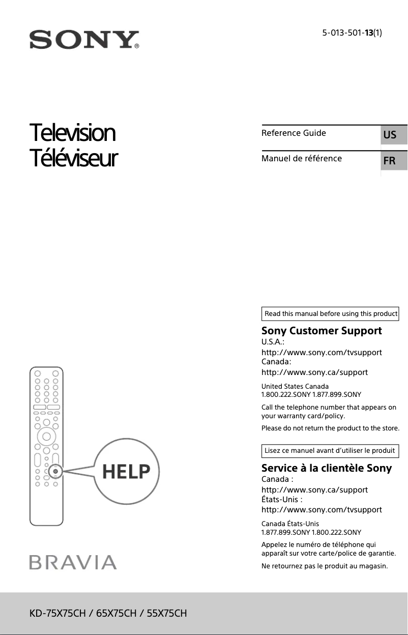 Page n°1 - Manuel utilisateur Sony Bravia KD-65X75CH