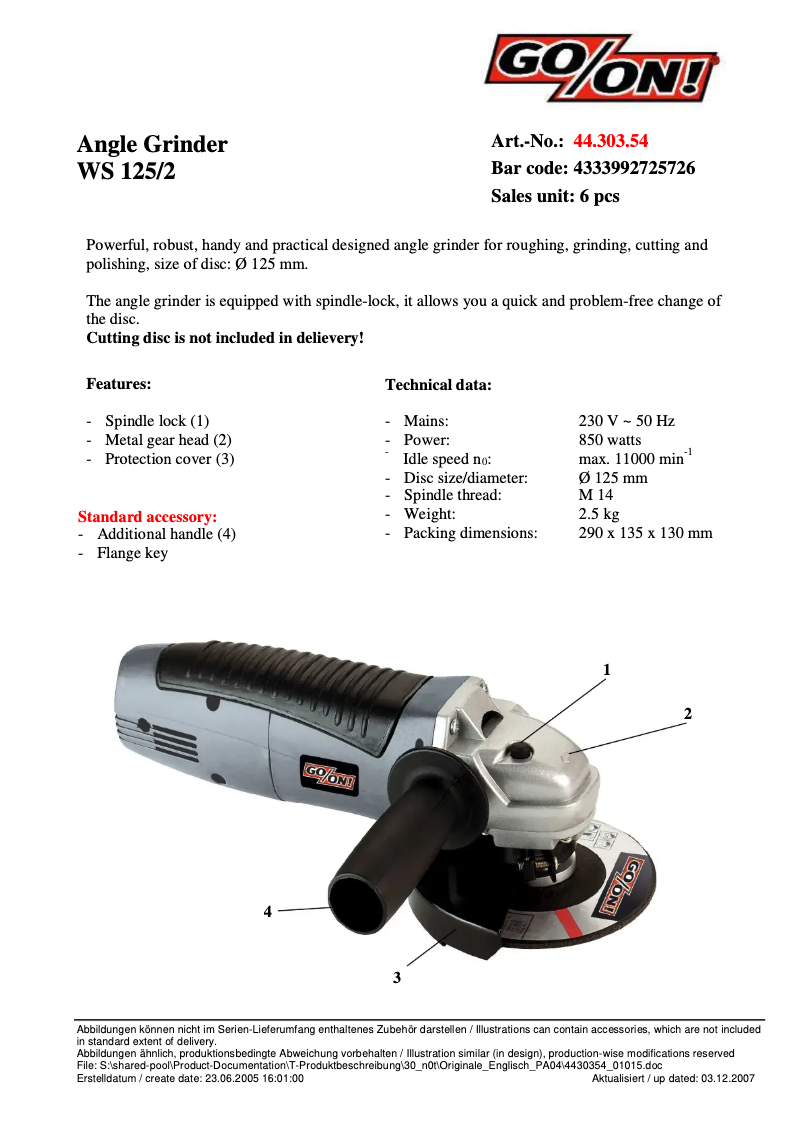 Image de la première page du manuel de l'appareil G-WS 125