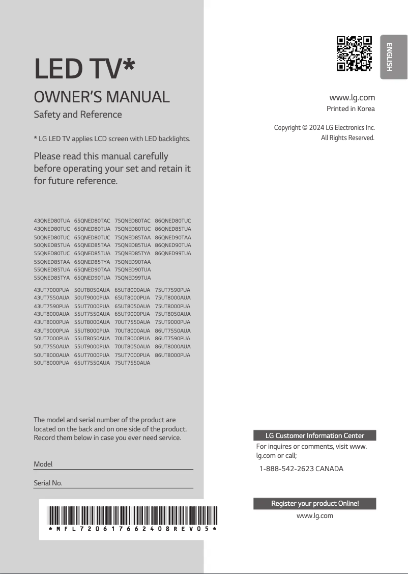 Image de la première page du manuel de l'appareil 70UT8000PUA