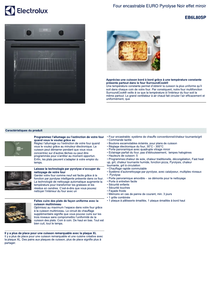 Page 1 de la notice Fiche technique Electrolux EB6L80SP