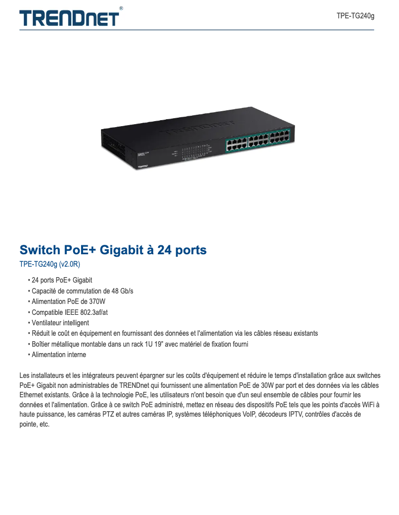 Page n°1 - Fiche technique TRENDnet TPE-TG240g