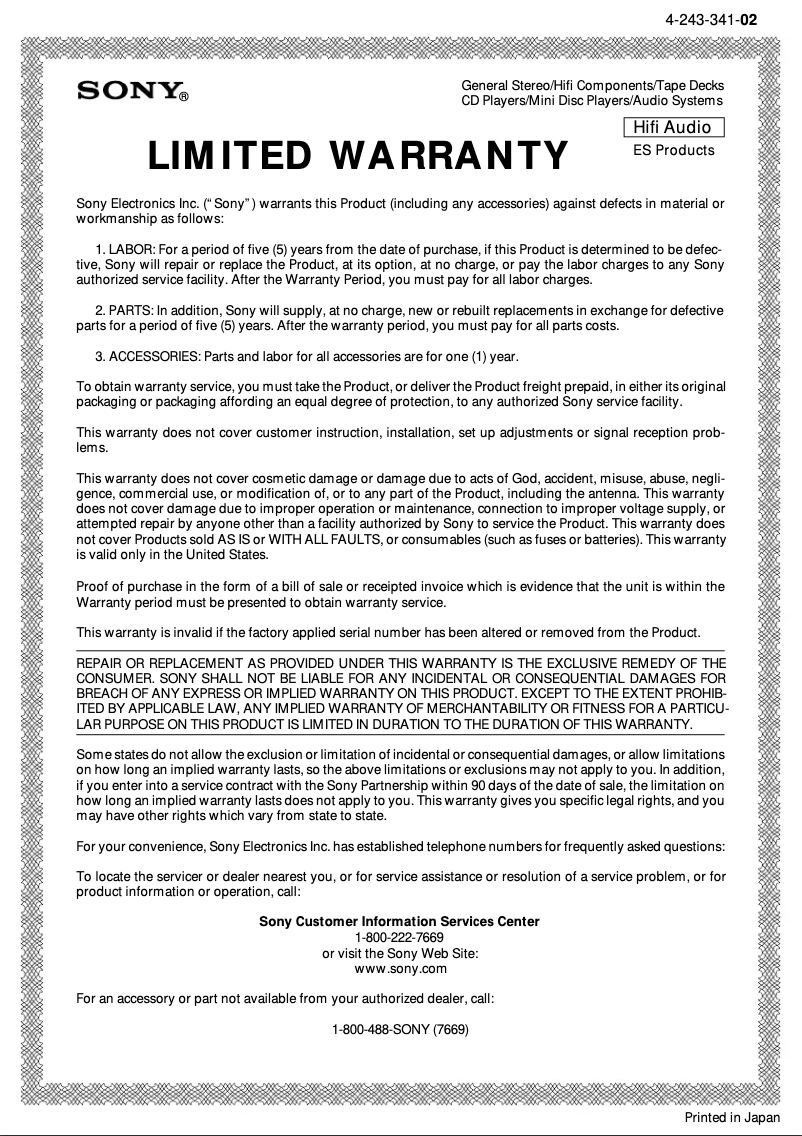 Page 1 de la notice Manuel utilisateur Sony TC-K677ES