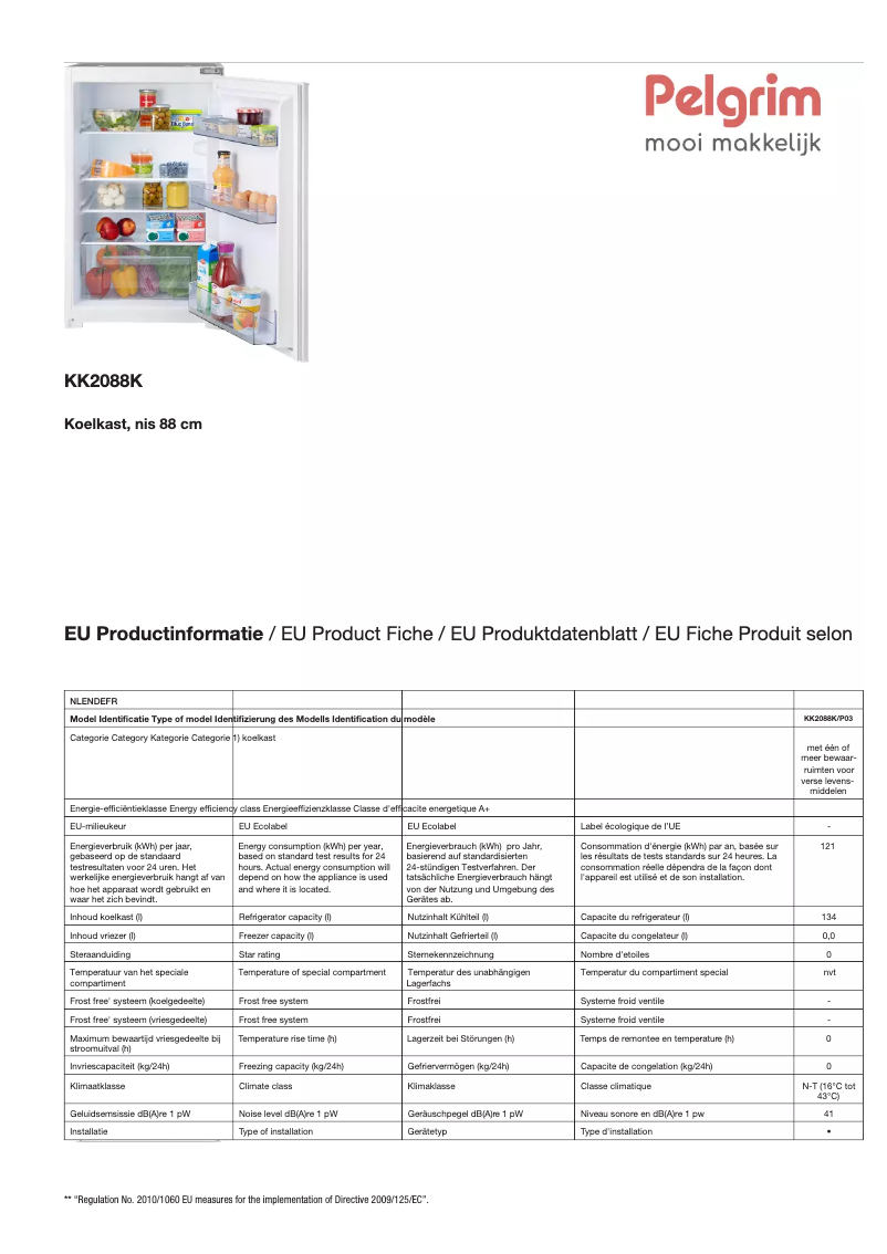 Página 1 del manual Ficha técnica Pelgrim KK2088K