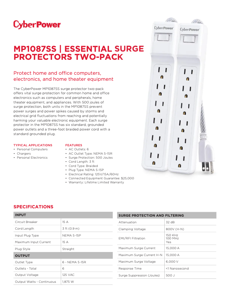 Página 1 del manual Ficha técnica CyberPower MP1087SS