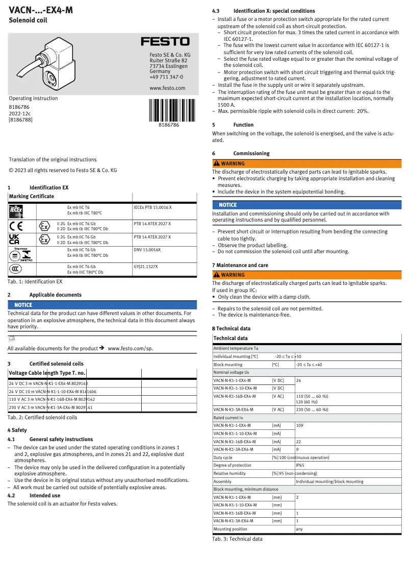 Page 1 de la notice Manuel utilisateur Festo VACN-N-K1-1-10-EX4-M