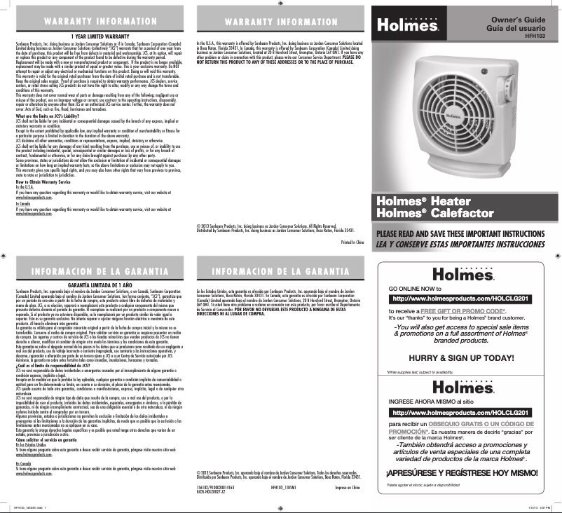 Image de la première page du manuel de l'appareil HFH103-UM