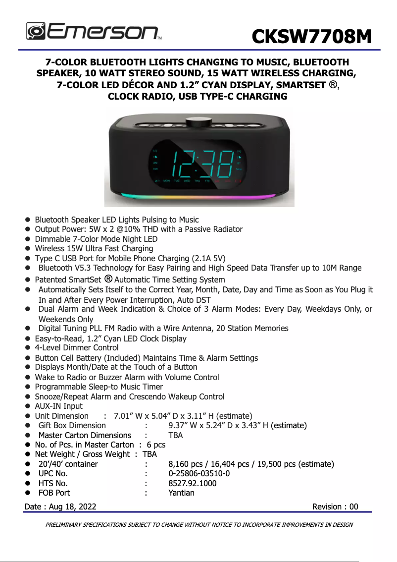 Page 1 de la notice Fiche technique Emerson CKSW7708M