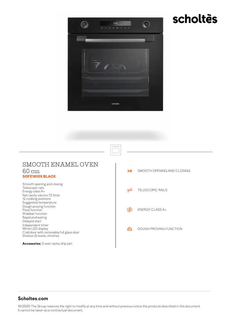 Page 1 de la notice Fiche technique Scholtès SOFE1610X