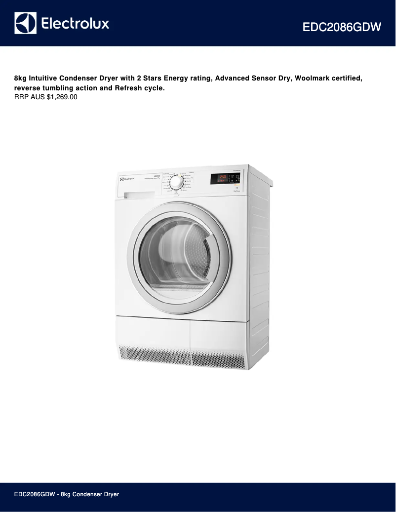 Page 1 de la notice Fiche technique Electrolux EDC2086GDW