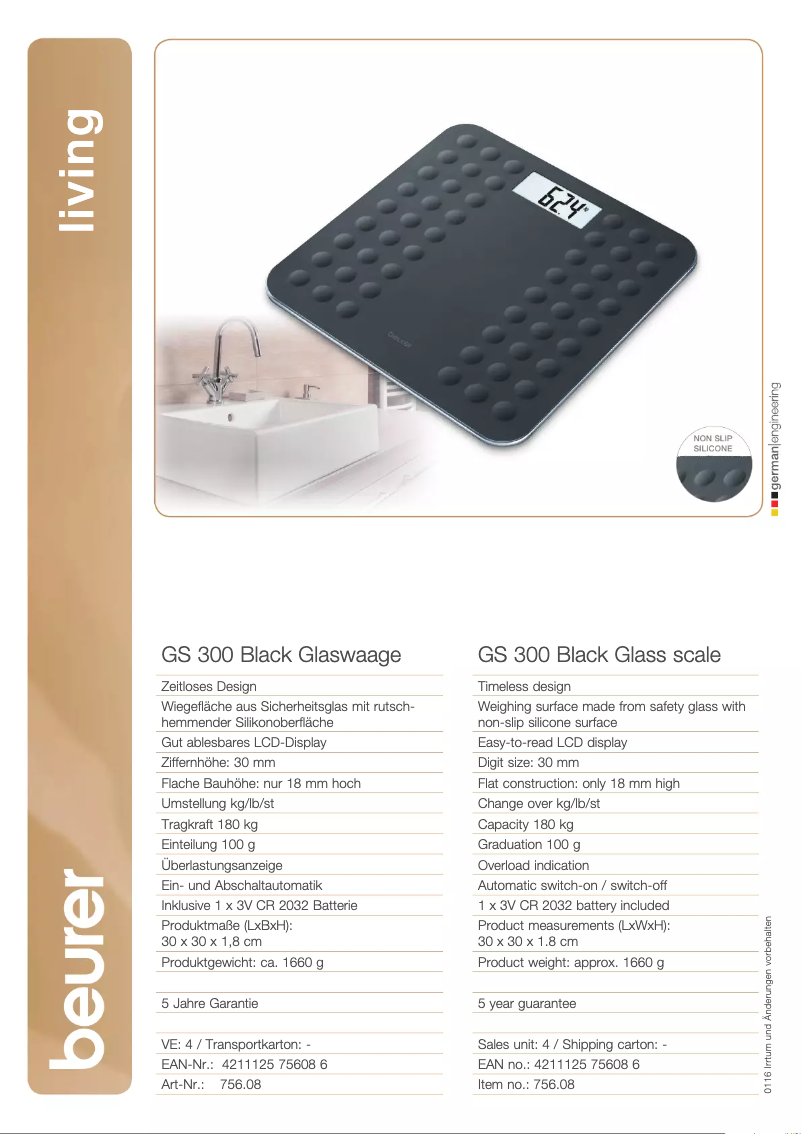 Page 1 de la notice Fiche technique Beurer GS 300