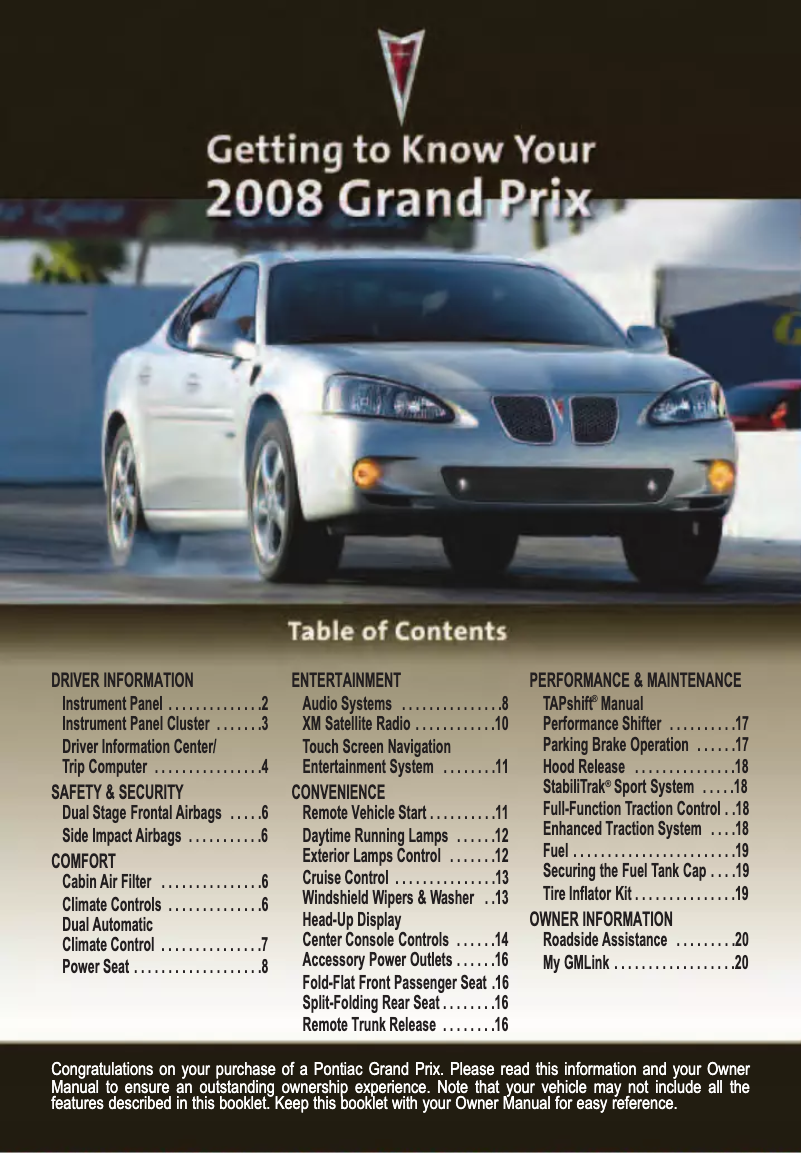 Image de la première page du manuel de l'appareil Grand Prix (2008)