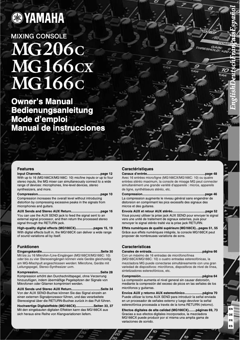 Page 1 de la notice Manuel utilisateur Yamaha MG166CX