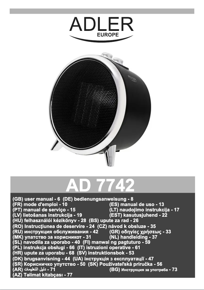 Image de la première page du manuel de l'appareil AD 7742