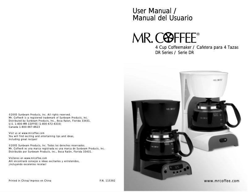 Page n°1 - Manuel utilisateur Mr. Coffee DR X4