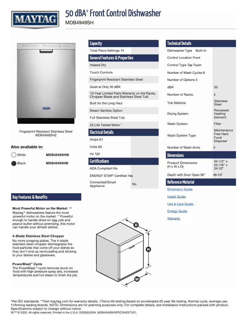 Page n°1 - Fiche technique Maytag MDB4949SHW