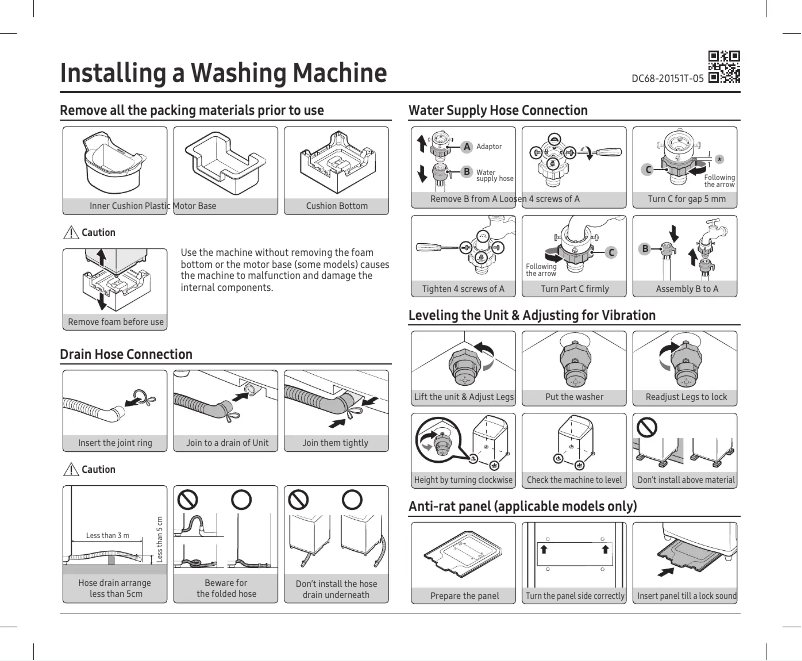 Page 1 de la notice Guide d'installation Samsung WA60M4000SG