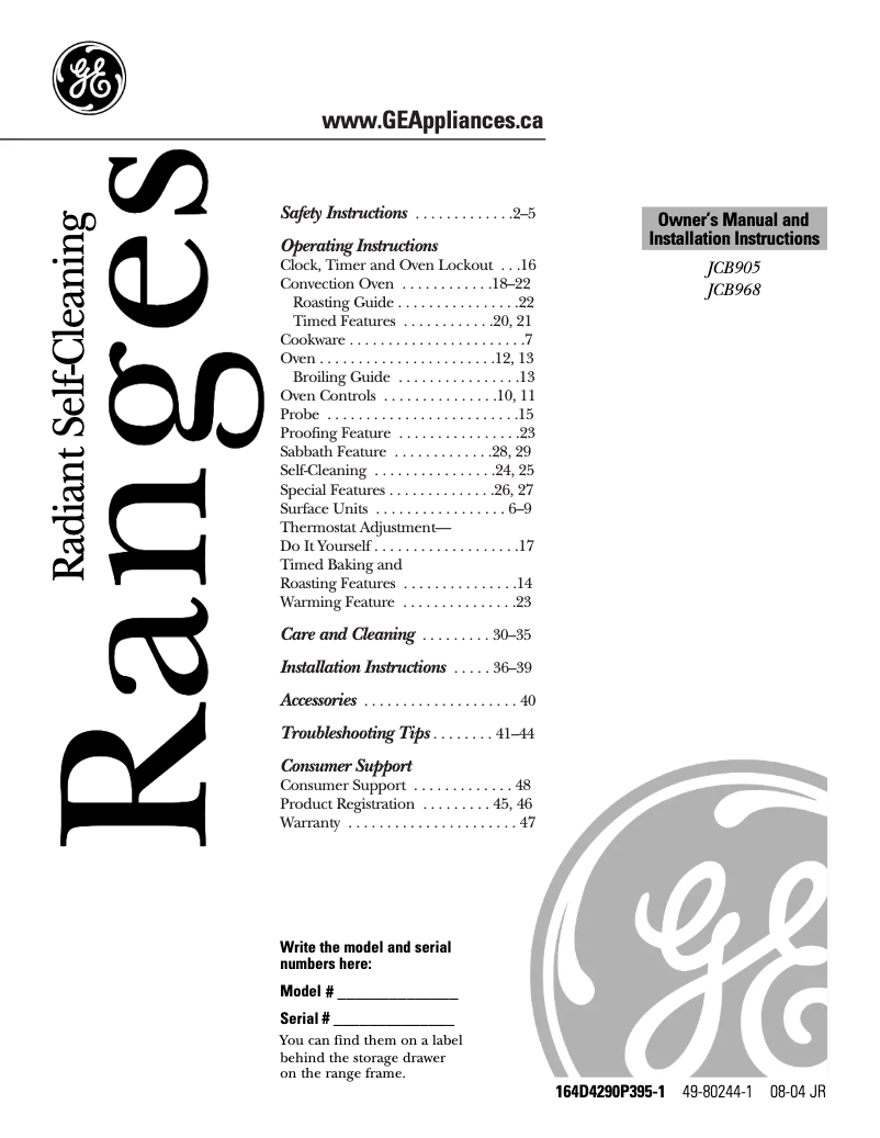 Page n°1 - Manuel utilisateur GE JCB968SJSS