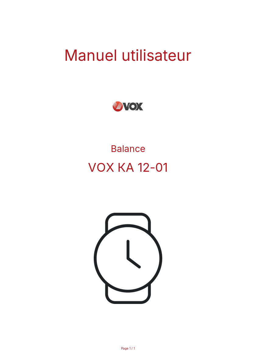 Page n°1 - Manuel utilisateur VOX КА 12-01