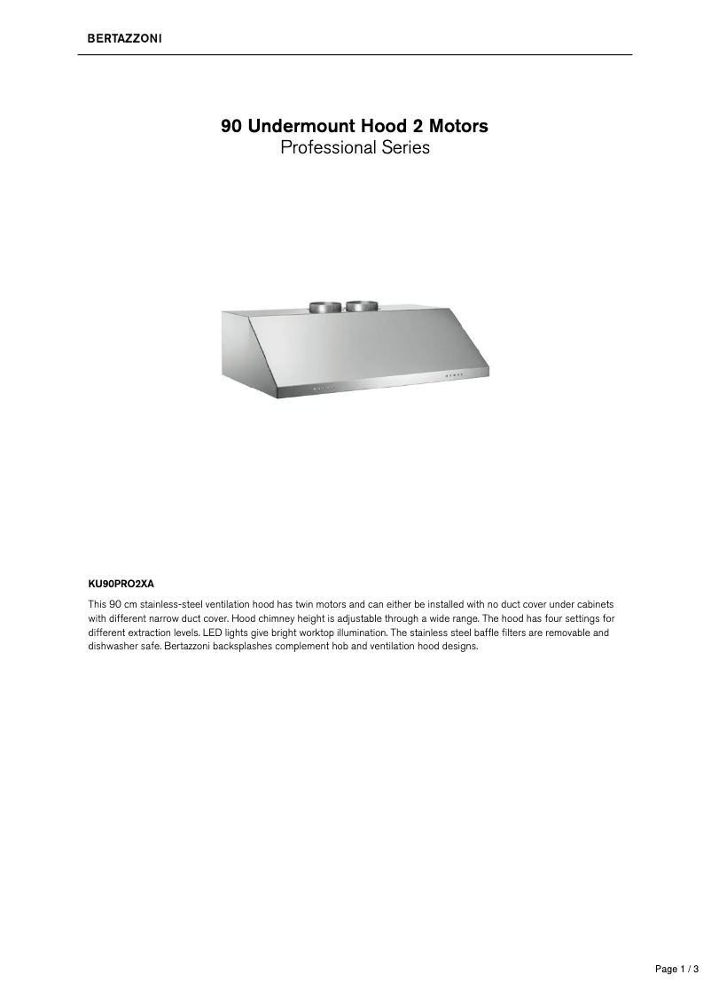 Página 1 del manual Ficha técnica Bertazzoni KU90PRO2XA