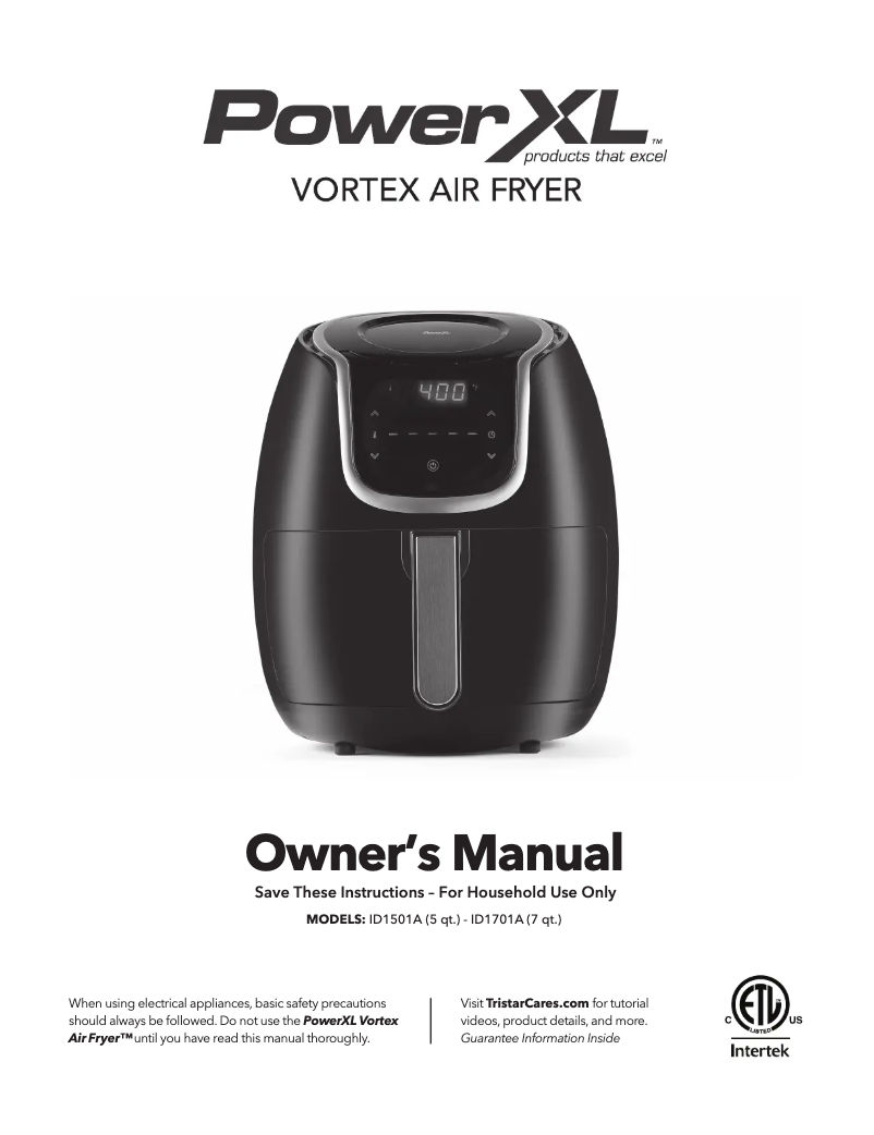 Page 1 de la notice Manuel utilisateur PowerXL Vortex Air Fryer ID1701A