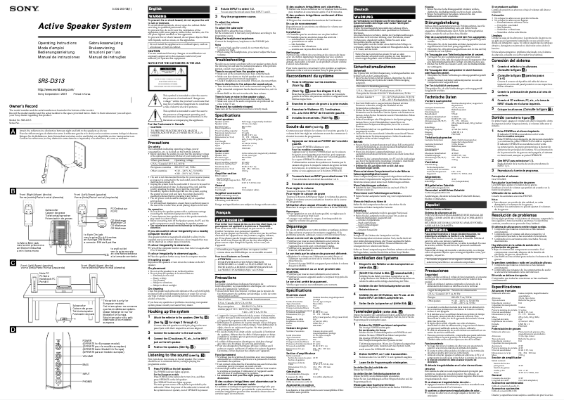 Image de la première page du manuel de l'appareil SRS-D313
