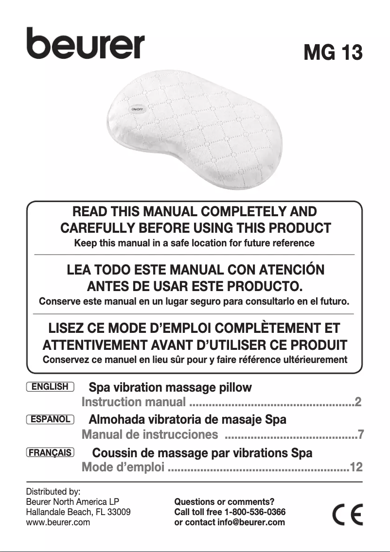 Page 1 de la notice Manuel utilisateur Beurer MG 13