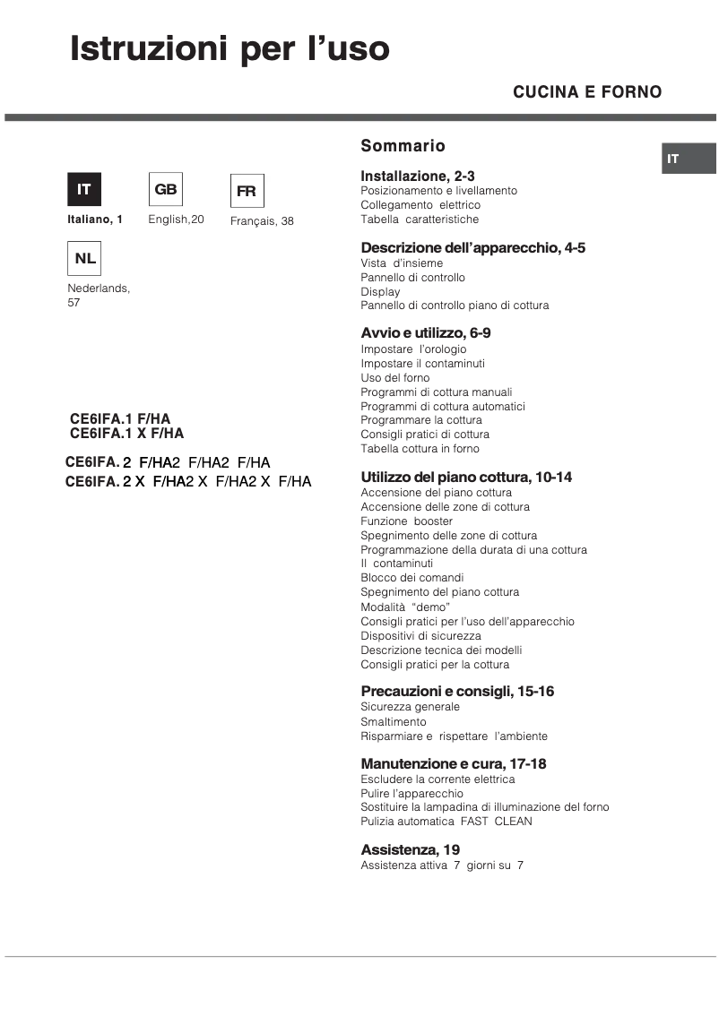 Page 1 de la notice Manuel utilisateur Hotpoint Ariston CE6IFA.2 X F /HA