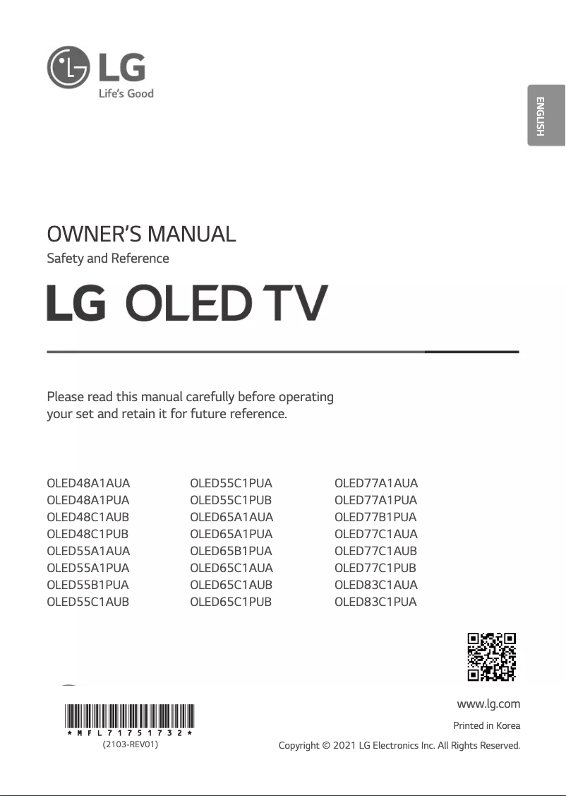 Image de la première page du manuel de l'appareil OLED65C1PUB