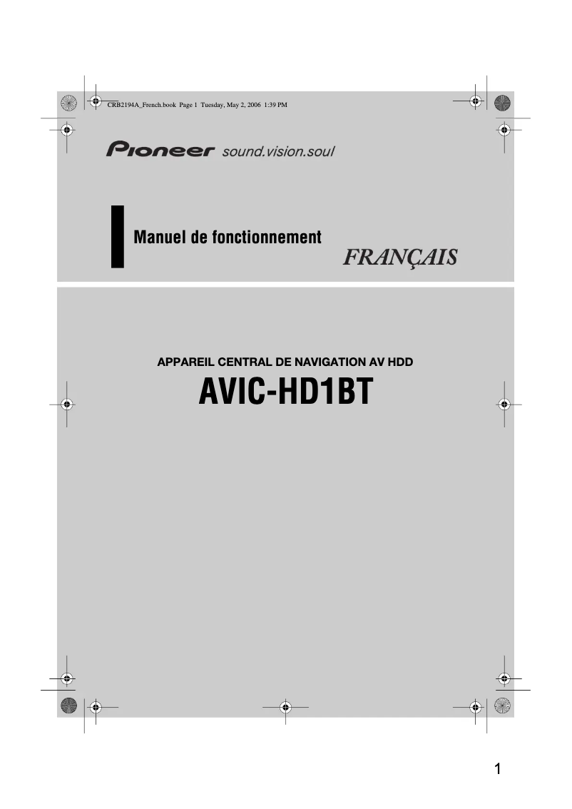 Page n°1 - Manuel utilisateur Pioneer AVIC-HD1BT
