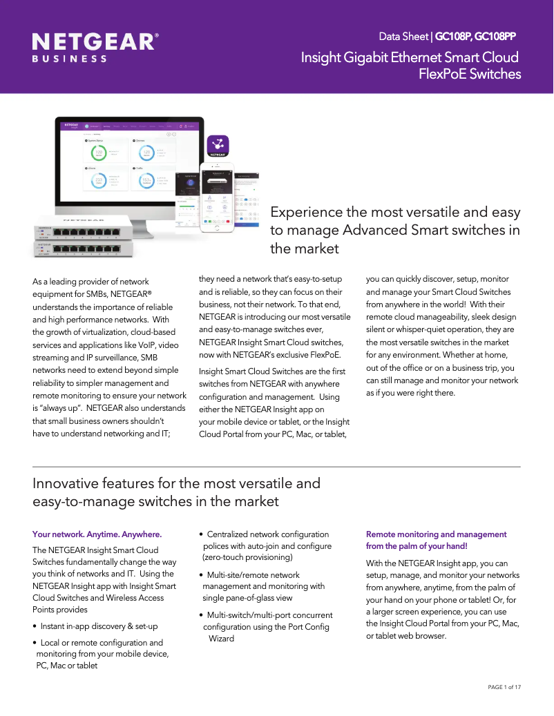 Page 1 de la notice Fiche technique Netgear GC108PP