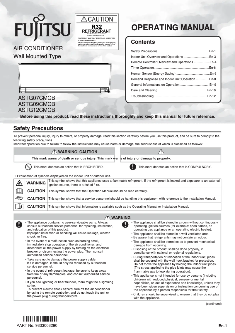 Image de la première page du manuel de l'appareil Lifestyle ASTG12CMCB