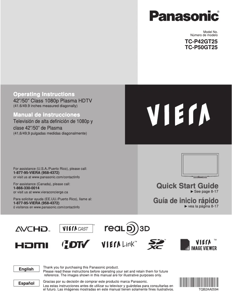 Image de la première page du manuel de l'appareil Viera TC-P42GT25